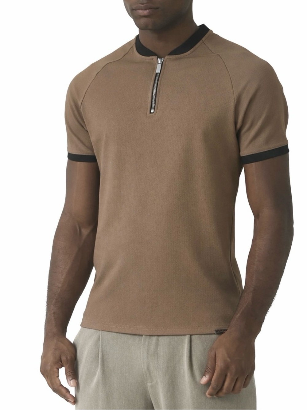 Mauvais Men’s SIGNATURE ZIP TEE IN MONACO BEIGE SIZE MED